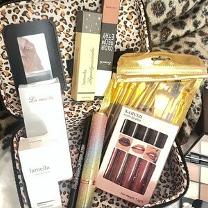 Makeup Set with Leopard Print Bag